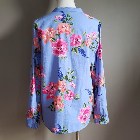 Talbots Floral Cotton Roll-tab Sleeve Blouse M - Picture 6 of 9